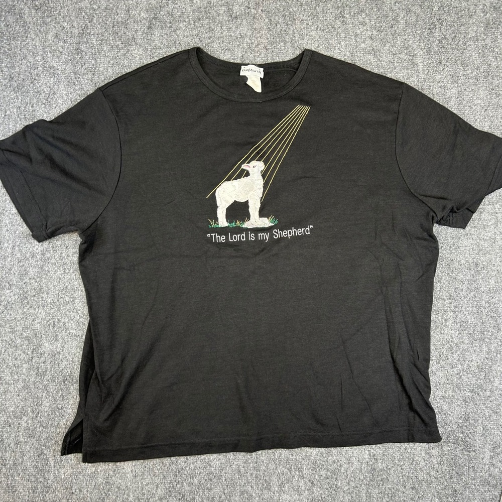 BonWorth Black Embroidered The Lord is my Shepherd Lamb T-Shirt Large 55527